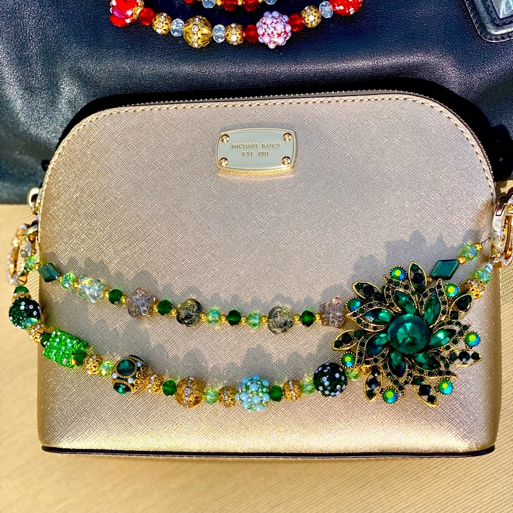 💚♥️ Luxury Bag/Phone Chain Charm/Keychain Rhinestone Floral Brooch Crystal Beads